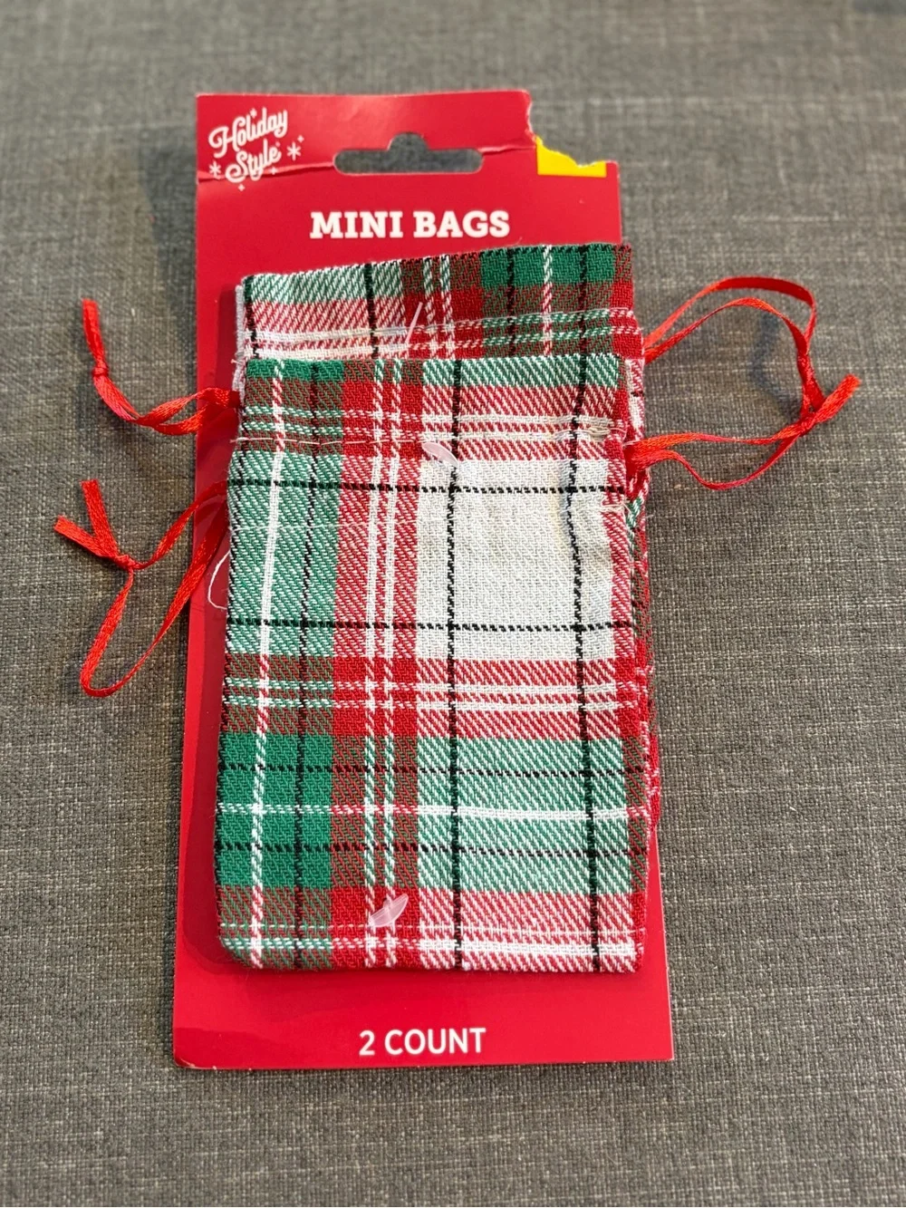 Holiday Style Christmas Fabric Gift Bags Drawstring Lot of 6